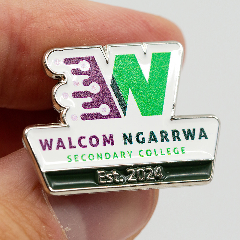 School Logo Pin in Hand